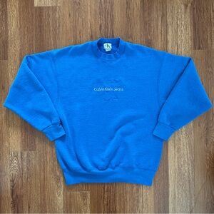 Vintage Calvin Klein Mens Medium Mockneck Sweatshirt Blue Spellout Pullover
